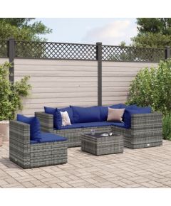 vidaXL 6-cz. zestaw wypoczynkowy do ogrodu, poduszki, szary, rattan PE Dārza mēbeļu komplekti