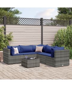 vidaXL 6-cz. zestaw wypoczynkowy do ogrodu, poduszki, szary, rattan PE Dārza mēbeļu komplekti