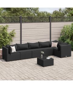 vidaXL 7-cz. zestaw wypoczynkowy do ogrodu, poduszki, czarny rattan PE Dārza mēbeļu komplekti