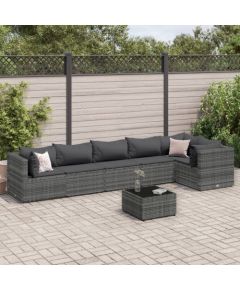 vidaXL 7-cz. zestaw wypoczynkowy do ogrodu, poduszki, szary, rattan PE Dārza mēbeļu komplekti