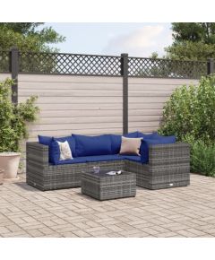 vidaXL 5-cz. zestaw wypoczynkowy do ogrodu, poduszki, szary, rattan PE Dārza mēbeļu komplekti