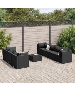 vidaXL 8-cz. zestaw wypoczynkowy do ogrodu, poduszki, czarny rattan PE Dārza mēbeļu komplekti