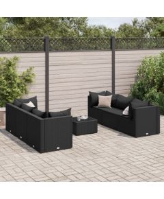 vidaXL 7-cz. zestaw wypoczynkowy do ogrodu, poduszki, czarny rattan PE Dārza mēbeļu komplekti