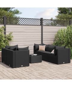 vidaXL 6-cz. zestaw wypoczynkowy do ogrodu, poduszki, czarny rattan PE Dārza mēbeļu komplekti