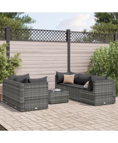 vidaXL 6-cz. zestaw wypoczynkowy do ogrodu, poduszki, szary, rattan PE Dārza mēbeļu komplekti