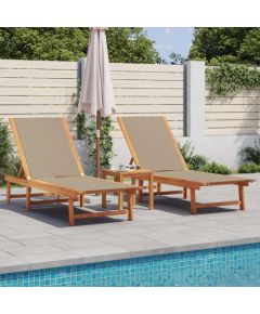 vidaXL Leżaki ze stolikiem, 2 szt., taupe, lita akacja i textilene Шезлонги и пляжные стулья