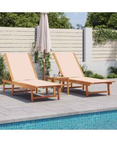 vidaXL Leżaki, 2 szt., kremowe, lite drewno akacjowe i textilene Шезлонги и пляжные стулья