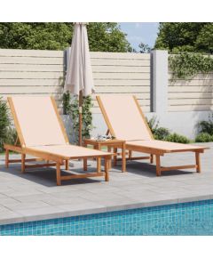 vidaXL Leżaki ze stolikiem, 2 szt., kremowe, lita akacja i textilene Шезлонги и пляжные стулья