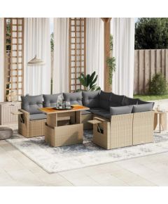 vidaXL 9-cz. zestaw mebli ogrodowych z poduszkami, beżowy, polirattan Dārza mēbeļu komplekti