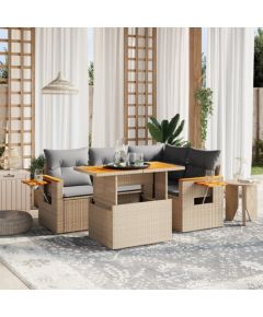 vidaXL 5-cz. zestaw mebli ogrodowych z poduszkami, beżowy, polirattan Dārza mēbeļu komplekti