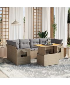 vidaXL 7-cz. zestaw wypoczynkowy do ogrodu, z poduszkami, beżowy Dārza mēbeļu komplekti