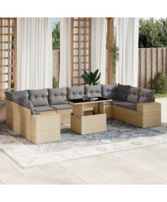 vidaXL 11-cz. zestaw mebli ogrodowych z poduszkami, beżowy, polirattan Dārza mēbeļu komplekti