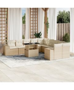 vidaXL 11-cz. zestaw mebli ogrodowych z poduszkami, beżowy, polirattan Dārza mēbeļu komplekti