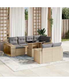 vidaXL 11-cz. zestaw mebli ogrodowych z poduszkami, beżowy, polirattan Dārza mēbeļu komplekti