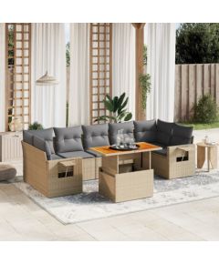 vidaXL 8-cz. zestaw mebli ogrodowych z poduszkami, beżowy, polirattan Dārza mēbeļu komplekti