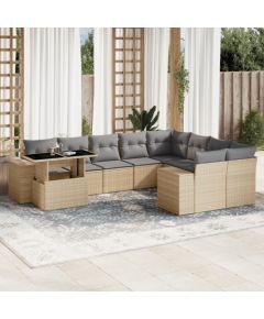 vidaXL 10-cz. zestaw mebli ogrodowych z poduszkami, beżowy, polirattan Dārza mēbeļu komplekti