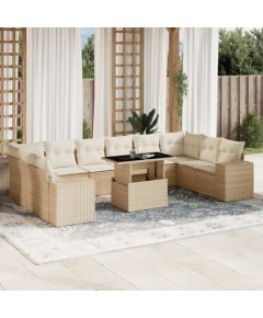 vidaXL 11-cz. zestaw mebli ogrodowych z poduszkami, beżowy, polirattan Dārza mēbeļu komplekti