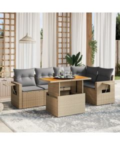 vidaXL 6-cz. zestaw mebli ogrodowych z poduszkami, beżowy, polirattan Dārza mēbeļu komplekti