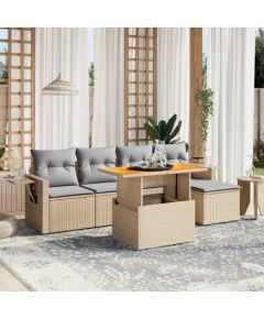 vidaXL 6-cz. zestaw mebli ogrodowych z poduszkami, beżowy, polirattan Dārza mēbeļu komplekti