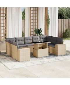 vidaXL 10-cz. zestaw mebli ogrodowych z poduszkami, beżowy, polirattan Dārza mēbeļu komplekti