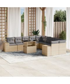 vidaXL 11-cz. zestaw mebli ogrodowych z poduszkami, beżowy, polirattan Dārza mēbeļu komplekti