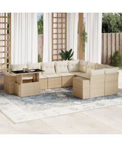 vidaXL 10-cz. zestaw mebli ogrodowych z poduszkami, beżowy, polirattan Dārza mēbeļu komplekti