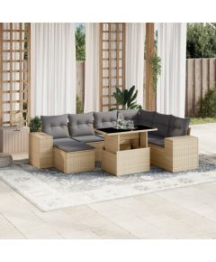 vidaXL 8-cz. zestaw mebli ogrodowych z poduszkami, beżowy, polirattan Dārza mēbeļu komplekti