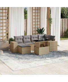 vidaXL 7-cz. zestaw wypoczynkowy do ogrodu, z poduszkami, beżowy Dārza mēbeļu komplekti