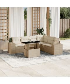 vidaXL 7-cz. zestaw wypoczynkowy do ogrodu, z poduszkami, beżowy Dārza mēbeļu komplekti