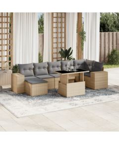 vidaXL 8-cz. zestaw mebli ogrodowych z poduszkami, beżowy, polirattan Dārza mēbeļu komplekti