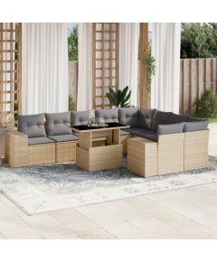 vidaXL 10-cz. zestaw mebli ogrodowych z poduszkami, beżowy, polirattan Dārza mēbeļu komplekti