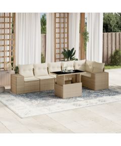 vidaXL 7-cz. zestaw wypoczynkowy do ogrodu, z poduszkami, beżowy Dārza mēbeļu komplekti