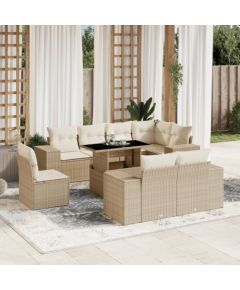 vidaXL 9-cz. zestaw mebli ogrodowych z poduszkami, beżowy, polirattan Dārza mēbeļu komplekti