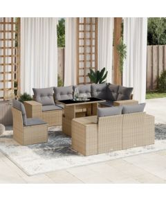 vidaXL 9-cz. zestaw mebli ogrodowych z poduszkami, beżowy, polirattan Dārza mēbeļu komplekti