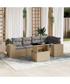 vidaXL 6-cz. zestaw mebli ogrodowych z poduszkami, beżowy, polirattan Dārza mēbeļu komplekti