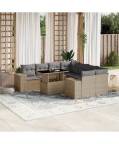 vidaXL 9-cz. zestaw mebli ogrodowych z poduszkami, beżowy, polirattan Dārza mēbeļu komplekti