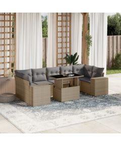 vidaXL 8-cz. zestaw mebli ogrodowych z poduszkami, beżowy, polirattan Dārza mēbeļu komplekti