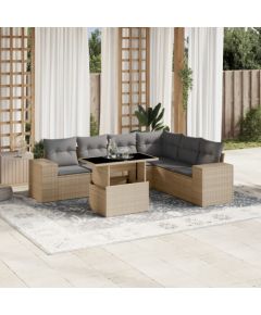 vidaXL 7-cz. zestaw wypoczynkowy do ogrodu, z poduszkami, beżowy Dārza mēbeļu komplekti