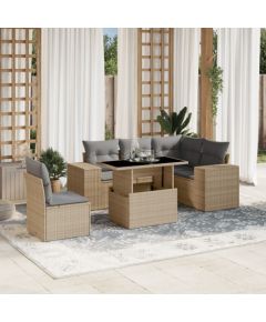 vidaXL 6-cz. zestaw mebli ogrodowych z poduszkami, beżowy, polirattan Dārza mēbeļu komplekti