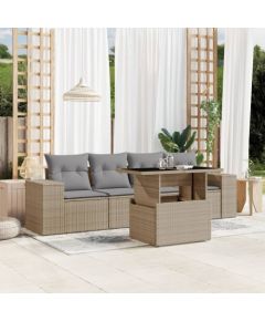 vidaXL 5-cz. zestaw mebli ogrodowych z poduszkami, beżowy, polirattan Dārza mēbeļu komplekti