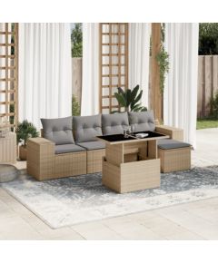 vidaXL 6-cz. zestaw mebli ogrodowych z poduszkami, beżowy, polirattan Dārza mēbeļu komplekti