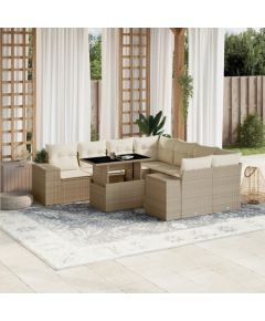 vidaXL 9-cz. zestaw mebli ogrodowych z poduszkami, beżowy, polirattan Dārza mēbeļu komplekti