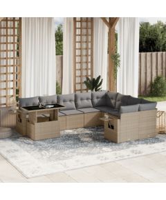 vidaXL 10-cz. zestaw mebli ogrodowych z poduszkami, beżowy, polirattan Dārza mēbeļu komplekti