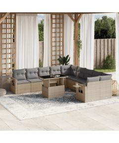 vidaXL 11-cz. zestaw mebli ogrodowych z poduszkami, beżowy, polirattan Dārza mēbeļu komplekti