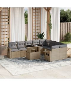 vidaXL 10-cz. zestaw mebli ogrodowych z poduszkami, beżowy, polirattan Dārza mēbeļu komplekti