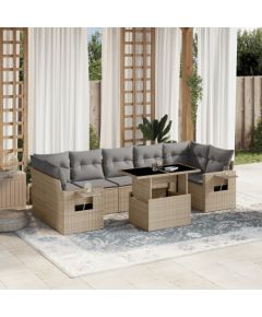 vidaXL 8-cz. zestaw mebli ogrodowych z poduszkami, beżowy, polirattan Dārza mēbeļu komplekti