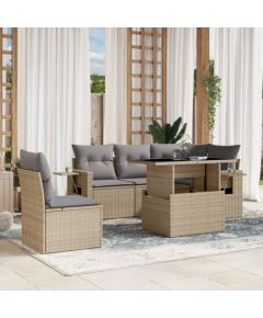 vidaXL 6-cz. zestaw mebli ogrodowych z poduszkami, beżowy, polirattan Dārza mēbeļu komplekti