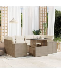 vidaXL 7-cz. zestaw wypoczynkowy do ogrodu, z poduszkami, beżowy Dārza mēbeļu komplekti