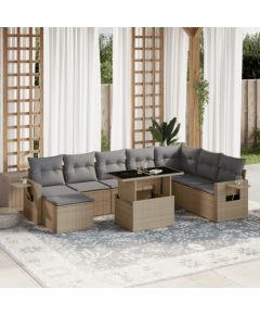 vidaXL 9-cz. zestaw mebli ogrodowych z poduszkami, beżowy, polirattan Dārza mēbeļu komplekti