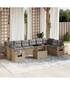 vidaXL 11-cz. zestaw mebli ogrodowych z poduszkami, beżowy, polirattan Dārza mēbeļu komplekti